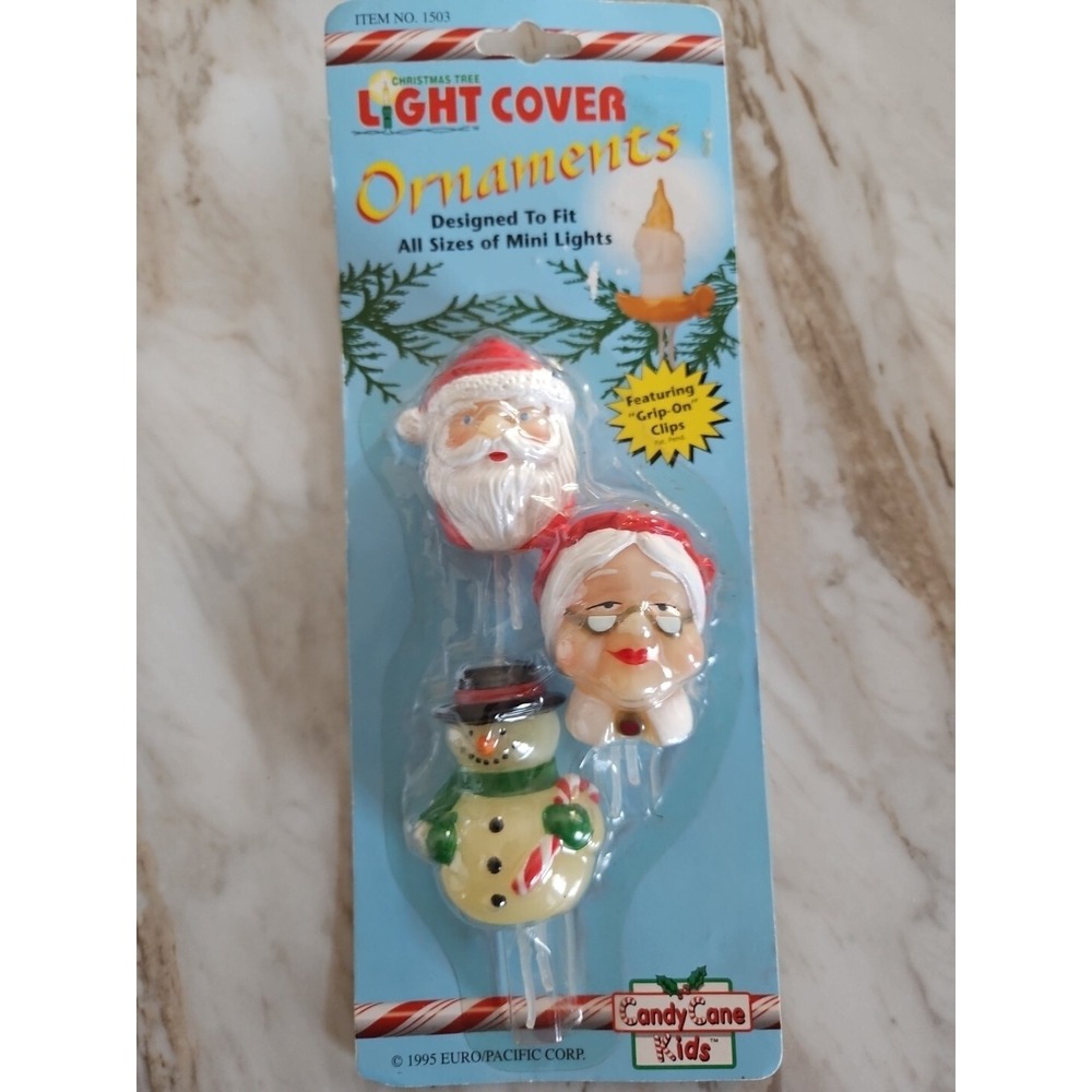 Candy Cane Kids Christmas Mini Light Covers 1995 Euro/Pacific Santa Set of 3 Vtg